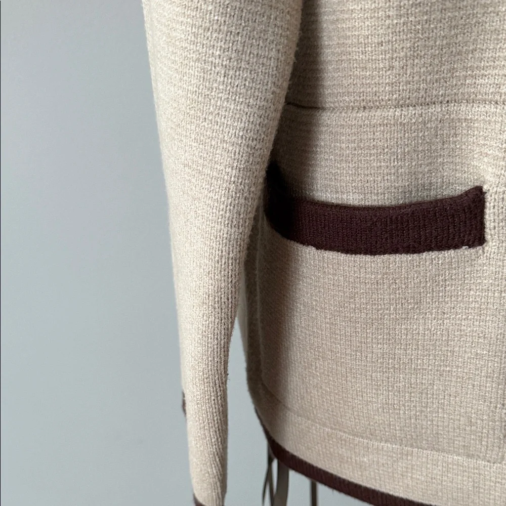 Tahari Women’s Knit Toggle Cardigan Sweater Jacket in  Elegant Beige/Brown Sz-S - Picture 3 of 10